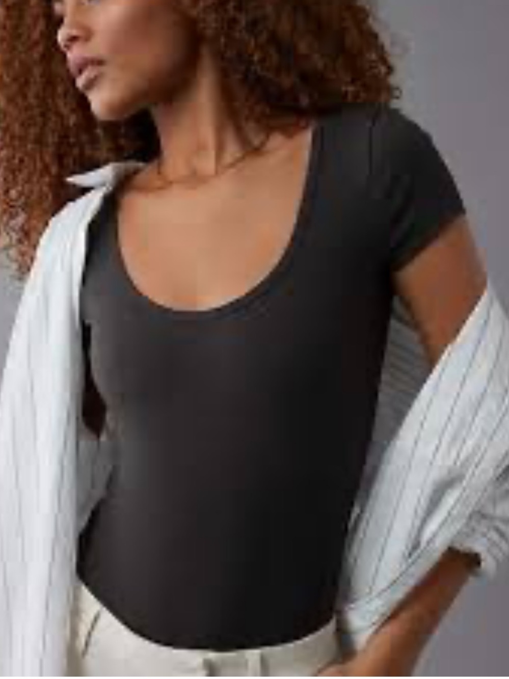 American Eagle Outfitters Brown Scoop Neck Short Sleeve Ribbed Tee Size Medium